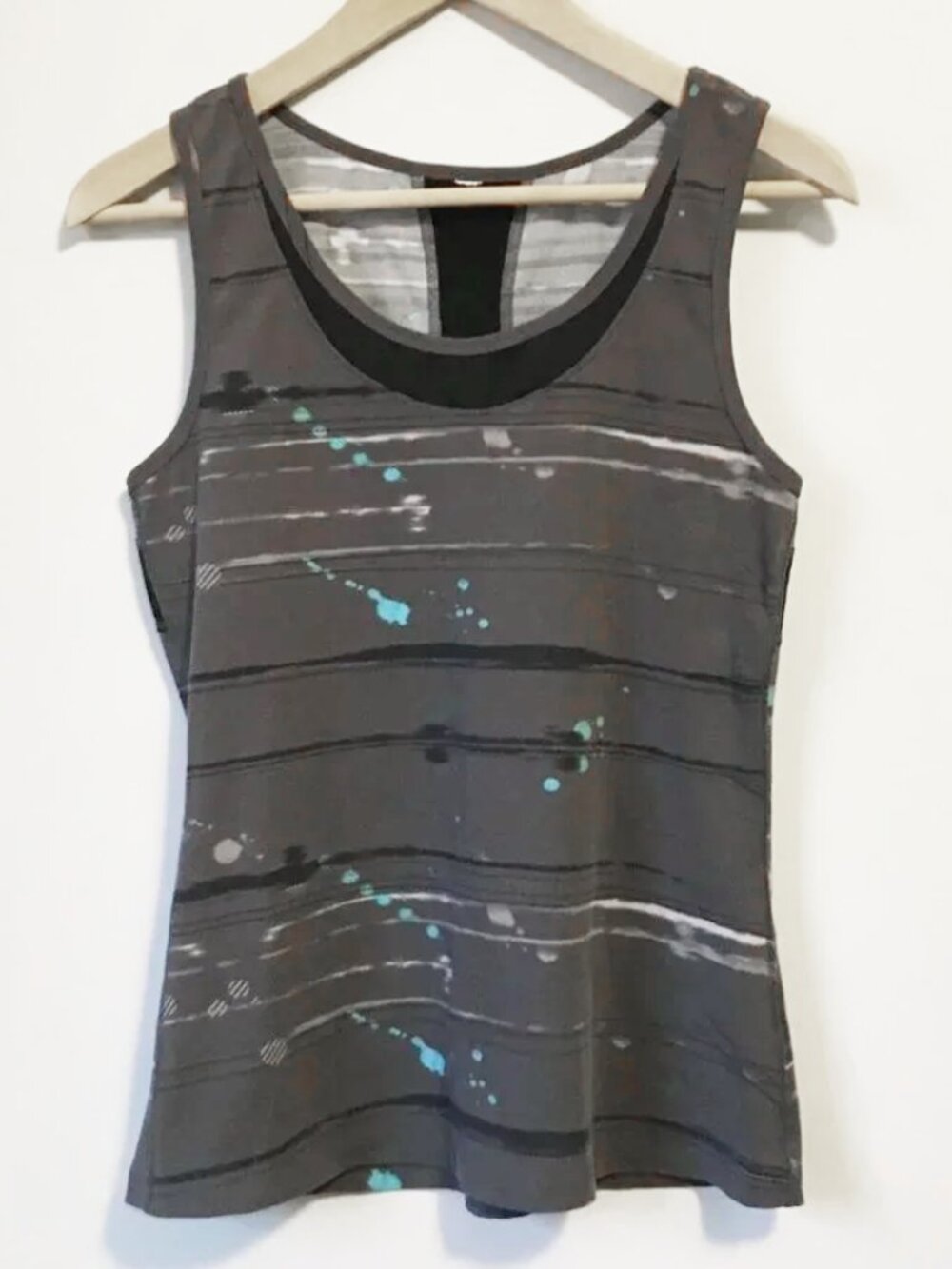Lucy Charcoal Grey Blue Paint Splat Racerback Tank Top Rare